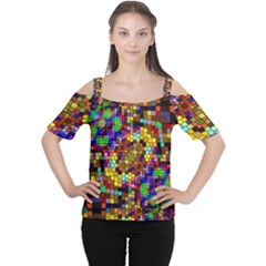Color Mosaic Background Wall Cutout Shoulder Tee