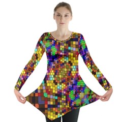 Color Mosaic Background Wall Long Sleeve Tunic  by Wegoenart