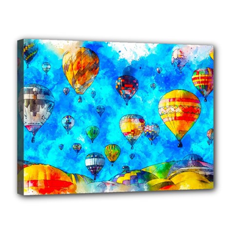 Hot Air Balloon Sky Art Watercolor Canvas 16  X 12  (stretched)