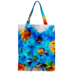 Hot Air Balloon Sky Art Watercolor Zipper Classic Tote Bag by Wegoenart