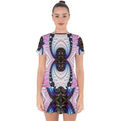 Pattern Texture Fractal Colorful Drop Hem Mini Chiffon Dress by Wegoenart