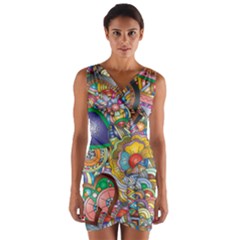 Floral Flourish Hearts Love Wrap Front Bodycon Dress by Wegoenart