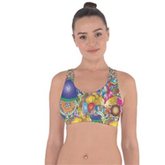 Floral Flourish Hearts Love Cross String Back Sports Bra by Wegoenart