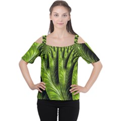 Fractal Background Abstract Green Cutout Shoulder Tee