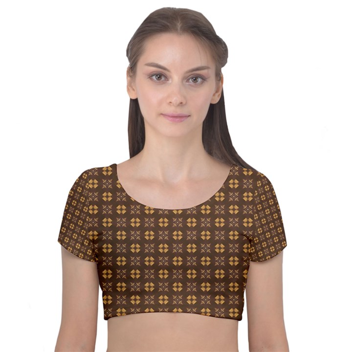 Background Pattern Structure Velvet Short Sleeve Crop Top 