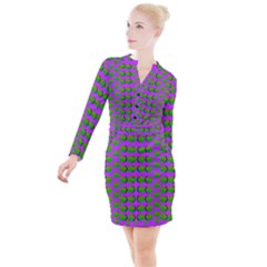 The Happy Eyes Of Freedom In Polka Dot Cartoon Pop Art Button Long Sleeve Dress