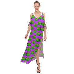 The Happy Eyes Of Freedom In Polka Dot Cartoon Pop Art Maxi Chiffon Cover Up Dress by pepitasart