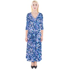Blue Shimmer Quarter Sleeve Wrap Maxi Dress by WensdaiAmbrose