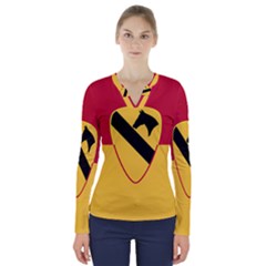 Flag Of United States Army 1st Cavalry Division V-neck Long Sleeve Top by abbeyz71