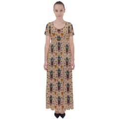 Sankta Lucia With Love And Candles In The Silent Night High Waist Short Sleeve Maxi Dress