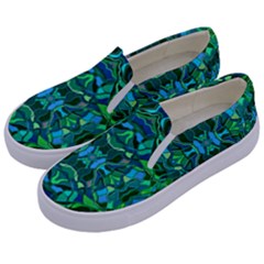 Abstract #8   I   Blues & Greens 6000 Kids  Canvas Slip Ons by KesaliSkyeArt