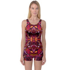 Abstract #8   I   Carmine 6000 One Piece Boyleg Swimsuit by KesaliSkyeArt