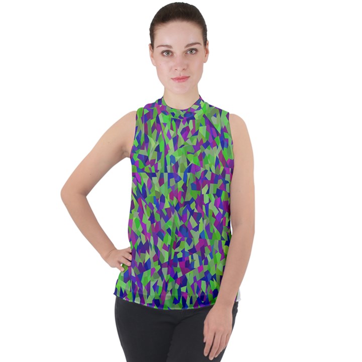 Nocturnal Mock Neck Chiffon Sleeveless Top