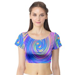 Cool Abstract Pink Blue And Yellow Twirl Liquid Art Short Sleeve Crop Top by myrubiogarden