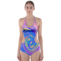 Cool Abstract Pink Blue And Yellow Twirl Liquid Art Cut-out One Piece Swimsuit by myrubiogarden