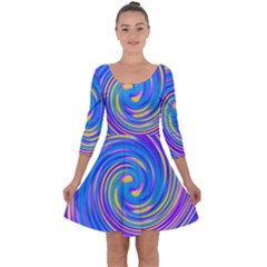 Cool Abstract Pink Blue And Yellow Twirl Liquid Art Quarter Sleeve Skater Dress by myrubiogarden