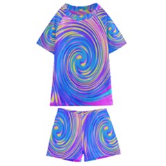 Cool Abstract Pink Blue And Yellow Twirl Liquid Art Kids  Swim Tee And Shorts Set by myrubiogarden