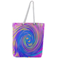 Cool Abstract Pink Blue And Yellow Twirl Liquid Art Full Print Rope Handle Tote (large) by myrubiogarden