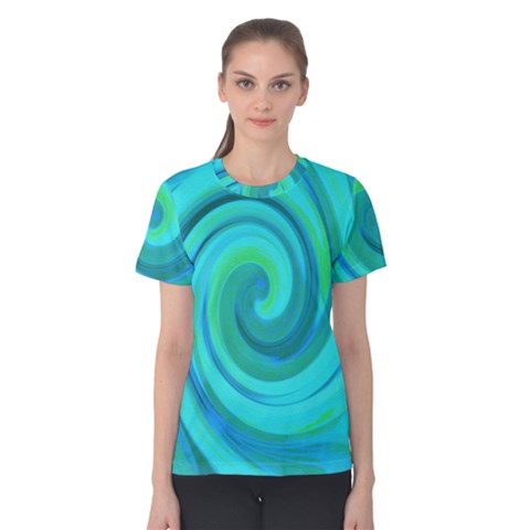 Groovy Cool Abstract Aqua Liquid Art Swirl Painting Women s Cotton Tee by myrubiogarden