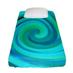 Groovy Cool Abstract Aqua Liquid Art Swirl Painting Fitted Sheet (single Size) by myrubiogarden