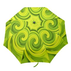 Groovy Abstract Green Liquid Art Swirl Painting Folding Umbrellas by myrubiogarden