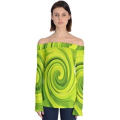 Groovy Abstract Green Liquid Art Swirl Painting Off Shoulder Long Sleeve Top by myrubiogarden