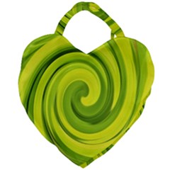 Groovy Abstract Green Liquid Art Swirl Painting Giant Heart Shaped Tote by myrubiogarden