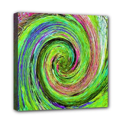 Groovy Abstract Green And Crimson Liquid Swirl Mini Canvas 8  X 8  (stretched) by myrubiogarden