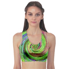 Groovy Abstract Green And Crimson Liquid Swirl Sports Bra by myrubiogarden