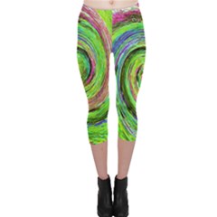 Groovy Abstract Green And Crimson Liquid Swirl Capri Leggings  by myrubiogarden