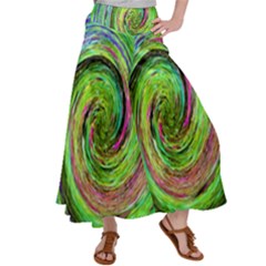 Groovy Abstract Green And Crimson Liquid Swirl Satin Palazzo Pants by myrubiogarden