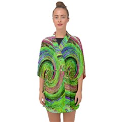 Groovy Abstract Green And Crimson Liquid Swirl Half Sleeve Chiffon Kimono by myrubiogarden