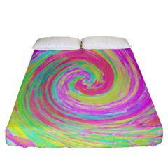 Groovy Abstract Pink And Blue Liquid Swirl Painting Fitted Sheet (queen Size)