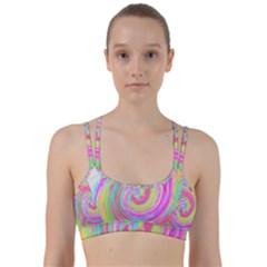 Groovy Abstract Pink And Blue Liquid Swirl Painting Line Them Up Sports Bra by myrubiogarden