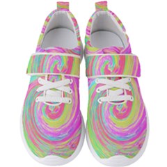 Groovy Abstract Pink And Blue Liquid Swirl Painting Men s Velcro Strap Shoes by myrubiogarden