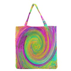 Groovy Abstract Purple And Yellow Liquid Swirl Grocery Tote Bag by myrubiogarden