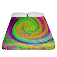 Groovy Abstract Purple And Yellow Liquid Swirl Fitted Sheet (queen Size) by myrubiogarden