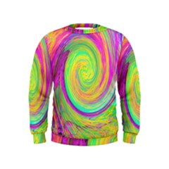 Groovy Abstract Purple And Yellow Liquid Swirl Kids  Sweatshirt by myrubiogarden