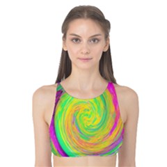 Groovy Abstract Purple And Yellow Liquid Swirl Tank Bikini Top by myrubiogarden