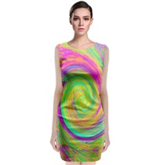 Groovy Abstract Purple And Yellow Liquid Swirl Classic Sleeveless Midi Dress