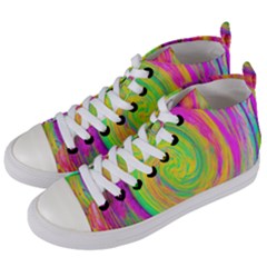 Groovy Abstract Purple And Yellow Liquid Swirl Women s Mid-top Canvas Sneakers by myrubiogarden