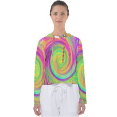 Groovy Abstract Purple And Yellow Liquid Swirl Women s Slouchy Sweat by myrubiogarden