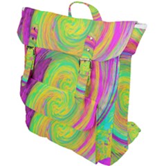 Groovy Abstract Purple And Yellow Liquid Swirl Buckle Up Backpack