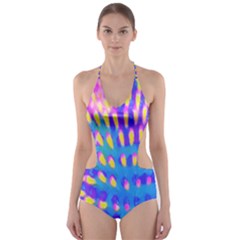 Pink, Blue And Yellow Abstract Coneflower Cut-out One Piece Swimsuit by myrubiogarden