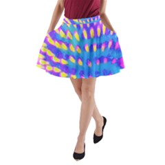 Pink, Blue And Yellow Abstract Coneflower A-line Pocket Skirt by myrubiogarden