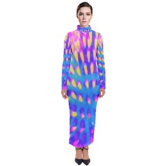 Pink, Blue And Yellow Abstract Coneflower Turtleneck Maxi Dress by myrubiogarden