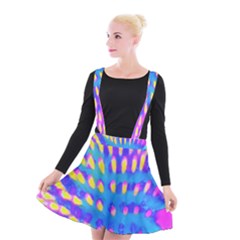 Pink, Blue And Yellow Abstract Coneflower Suspender Skater Skirt by myrubiogarden