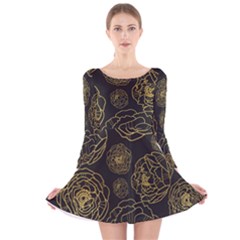 Kellytvgear Black Flower Long Sleeve Velvet Skater Dress by Kellytvgear