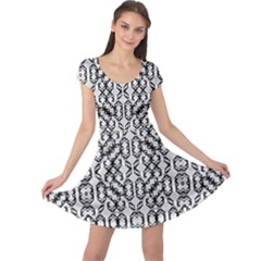 Black And White Intricate Modern Geometric Pattern Cap Sleeve Dress by dflcprintsclothing