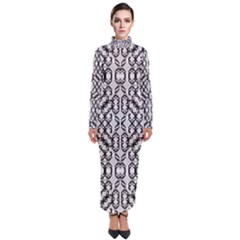 Black And White Intricate Modern Geometric Pattern Turtleneck Maxi Dress by dflcprintsclothing